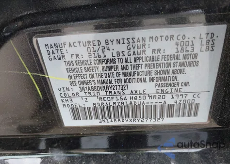 2024 Nissan Sentra Sr Xtronic Cvt из США, поврежденный, VIN 3N1AB8DVXRY277327